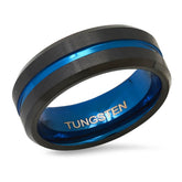 Tungsten Ring Band with Blue Ion Accents - Steel Time