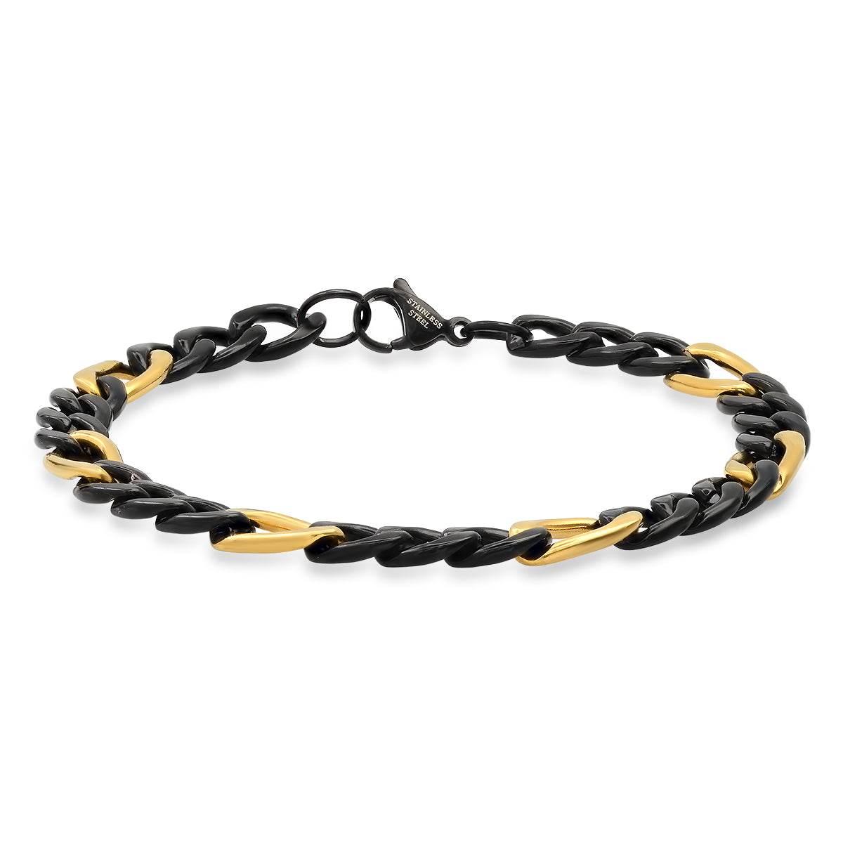 Two Tone Figaro Chain Bracelet - Steel Time