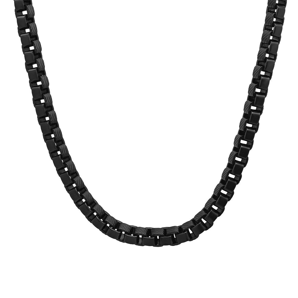 Accent Cut Black Ion Box Chain Link Necklace - Steel Time