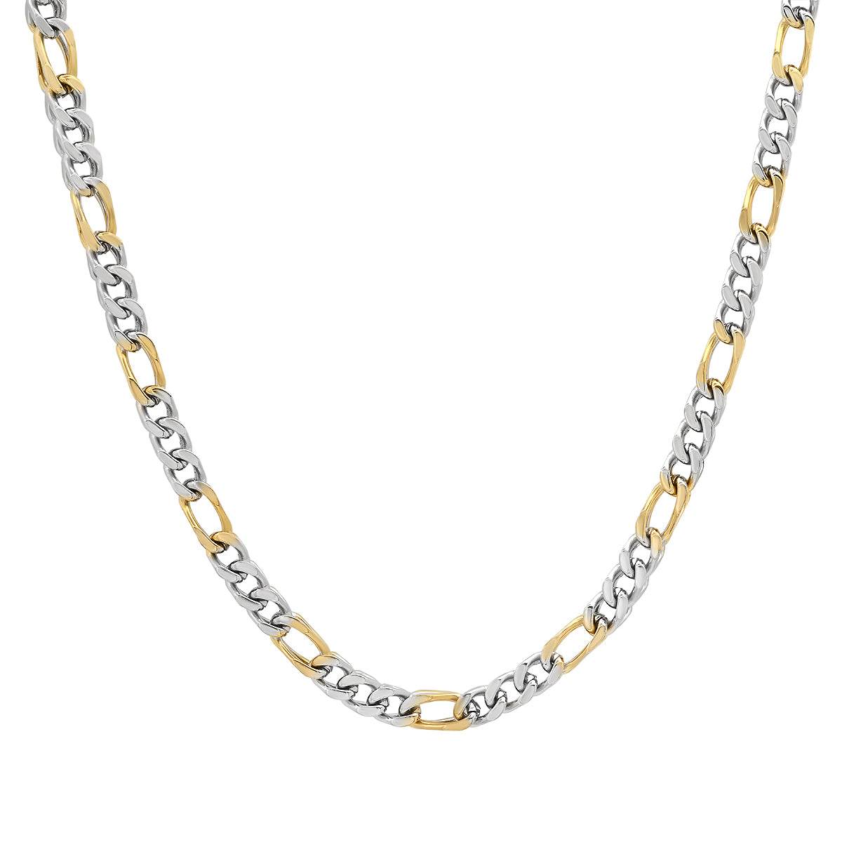 Super Slim 3D Figaro/Franco Chain Necklace - Steel Time