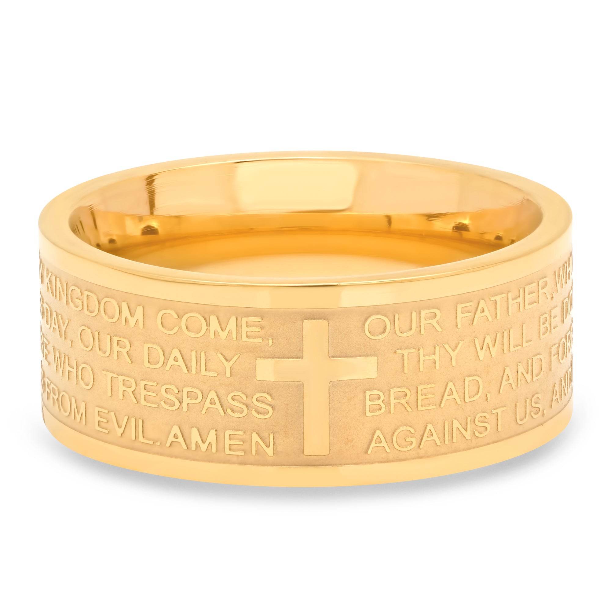 Wide Banded Lord's Prayer Ring - Steel Time