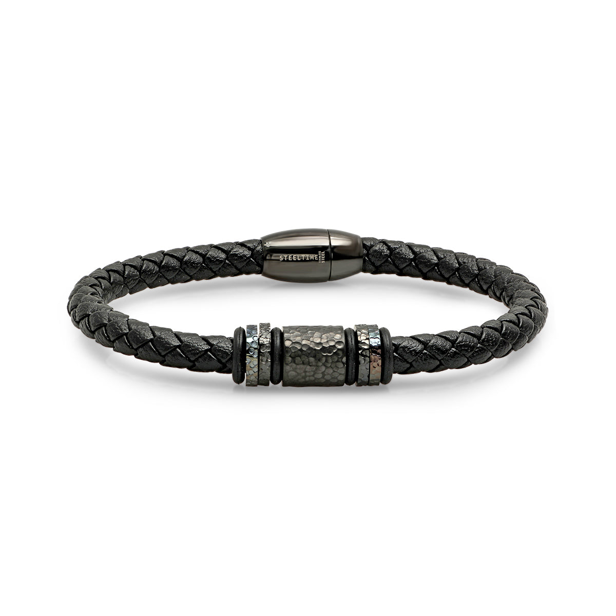 Steeltime Men's Leather Beaded Bracelet