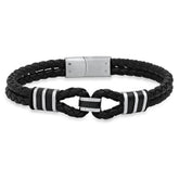 Double Loop Leather Braided Bracelet - Steel Time