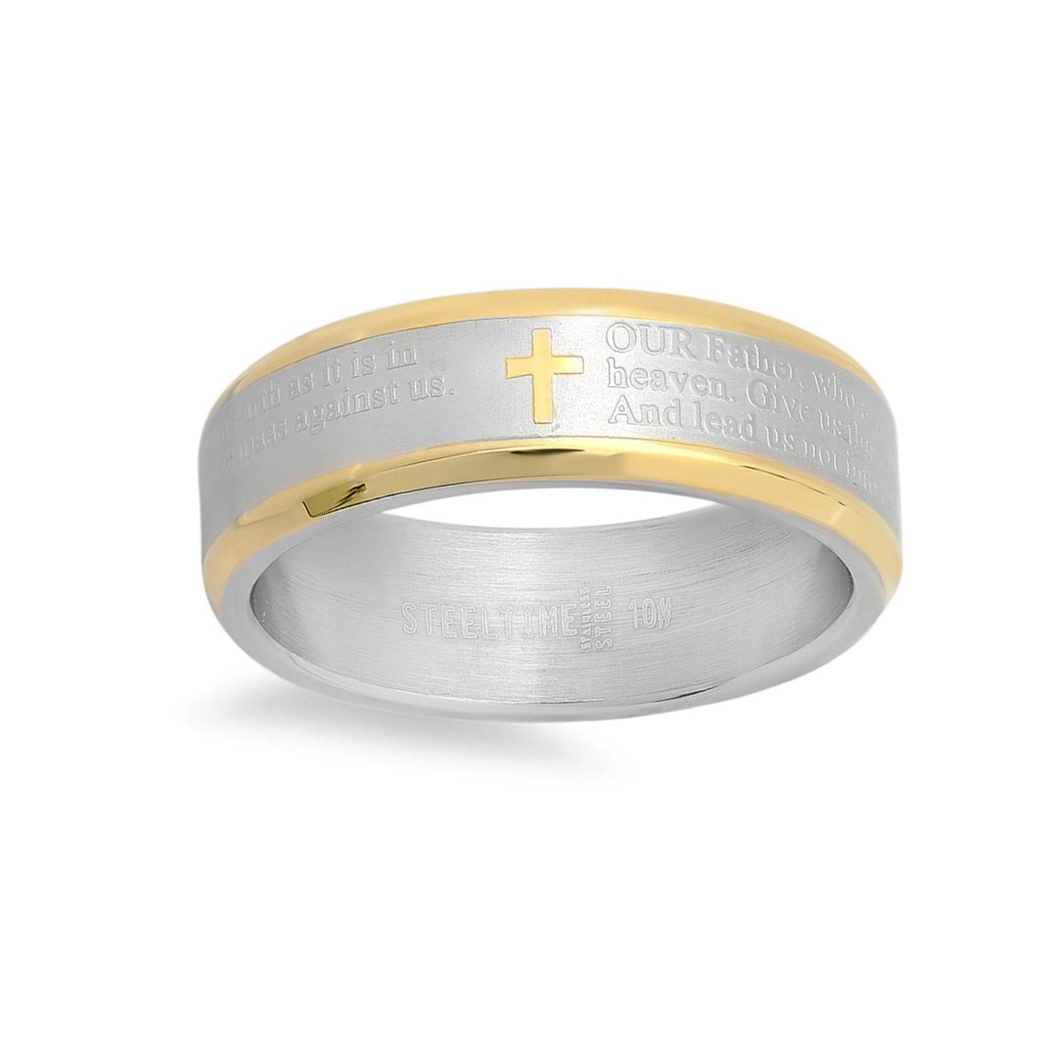 Two Tone Lords Prayer Ring - Steel Time