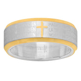 Two-Tone Lord's Prayer Ring in Spanish - Steel Time
