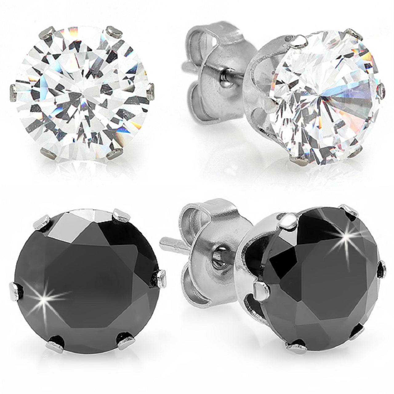 Checkerboard CZ Stud Earring Set - Steel Time
