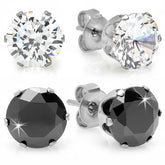 Checkerboard CZ Stud Earring Set - Steel Time