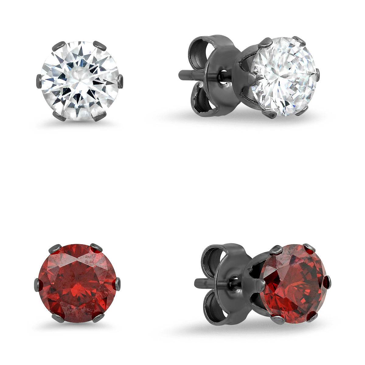 Crystal + Ruby CZ Stud Set - Steel Time