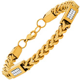 18K Gold Plated Franco Chain Bracelet with Simulated Diamonds - Steel Time