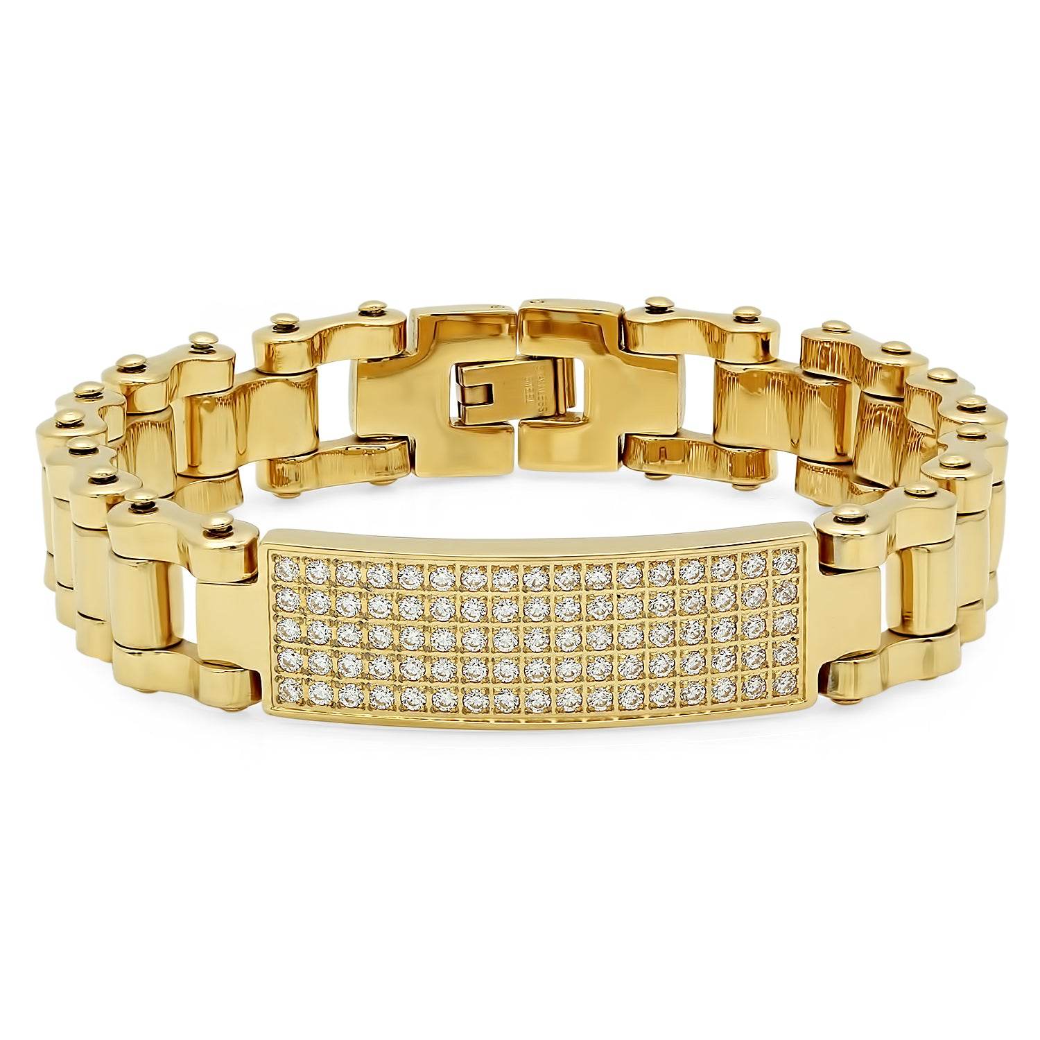 Pave Bicycle Chain Link ID Bracelet - Steel Time