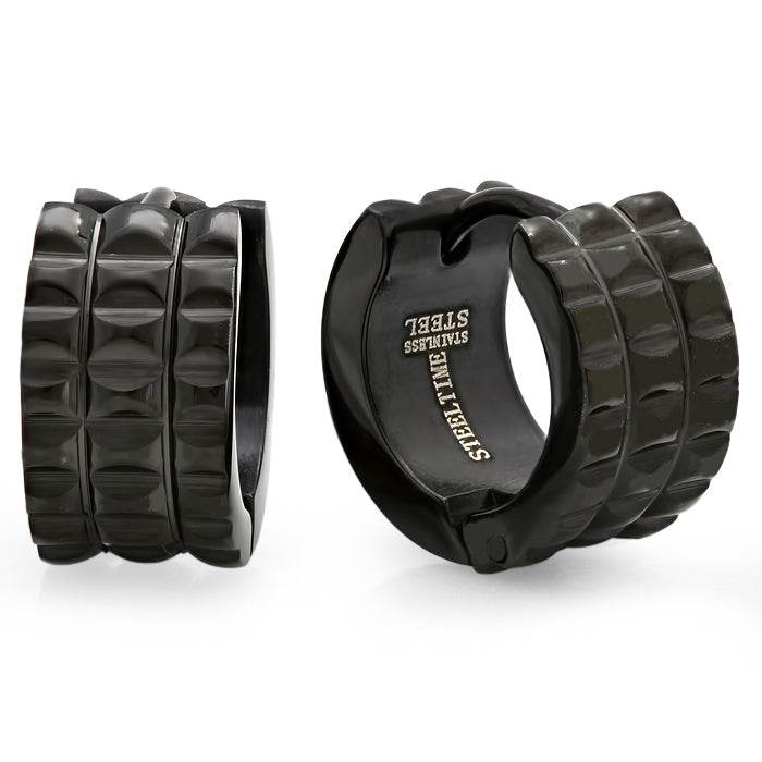 Punk Rock Studded Huggie Earrings - Steel Time