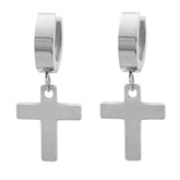 Cross Dangle + Huggie Stainless Steel Earrings - Steel Time