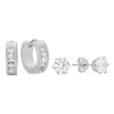 Classic Huggie + CZ Stud Set - Steel Time