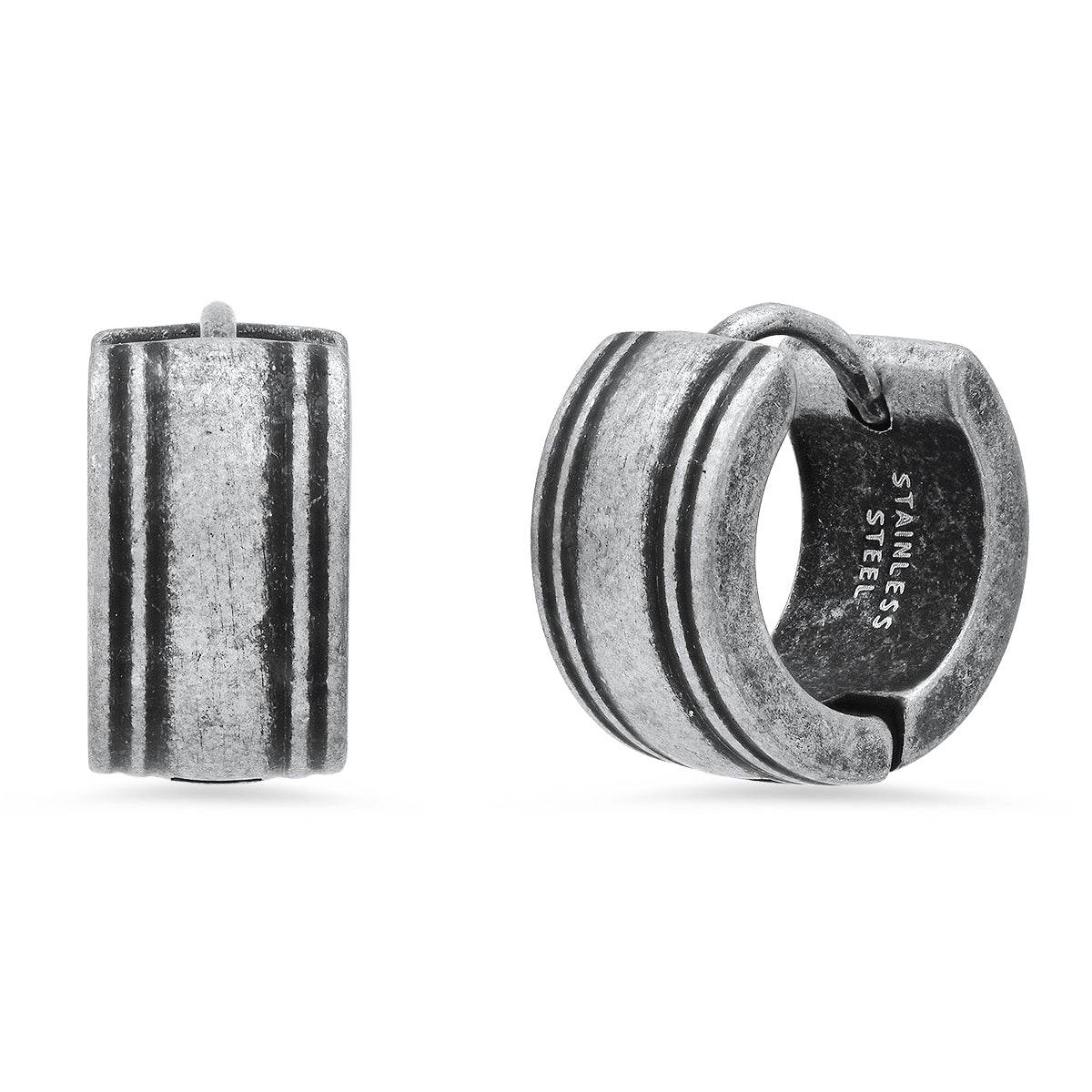 Steel Ox Pinstripe Huggie Earrings - Steel Time