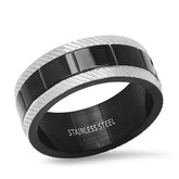 Black+ Steel Striped Ring Band