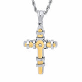Encased Cross Pendant Necklace - Steel Time