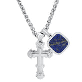 3D Scalloped Gothic Cross + Stone Accent - Steel Time
