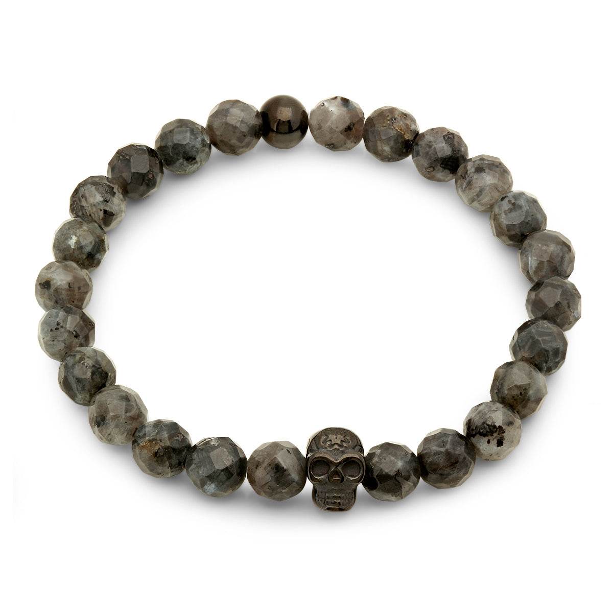 Lava Beaded Skull Bracelet - Steel Time