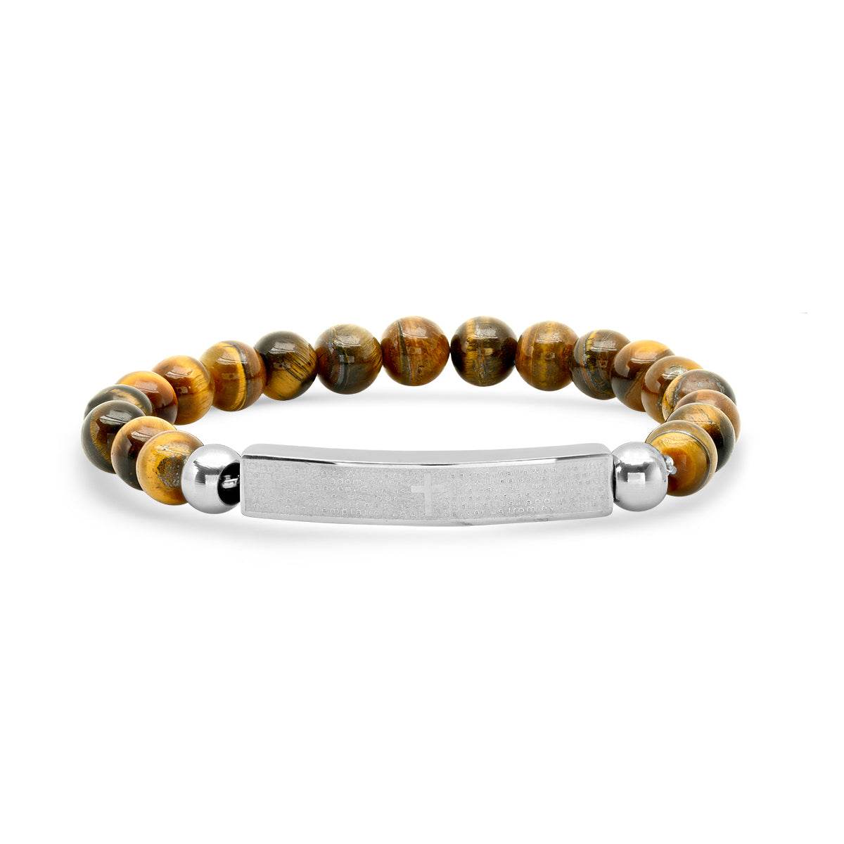 Lord's Prayer Tiger Eye ID Stretch Bracelet - Steel Time