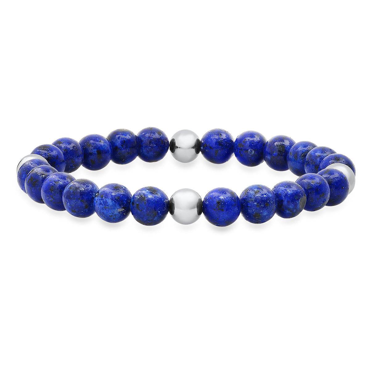 Lapis Beaded Stretch Bracelet - Steel Time