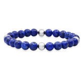 Lapis Beaded Stretch Bracelet - Steel Time