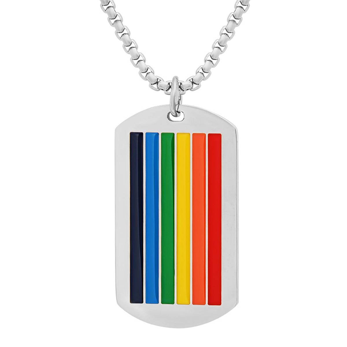 Rainbow Pride Dog Tag Pendant - Steel Time