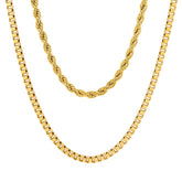 Rope Chain + Box Chain Layered Necklace Stack - Steel Time