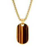 Tiger Eye Dog Tag Necklace - Steel Time