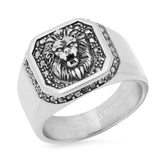 Lion's Head Stone Accented Statement Ring - Steel Time