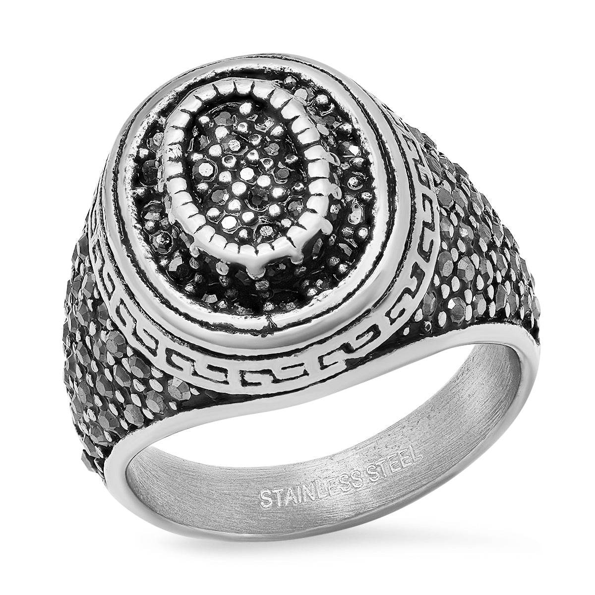 Oxidized Simulated Diamond Ring - Steel Time