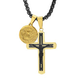 St. Benedict Medallion + Crucifix Pendant Necklace - Steel Time