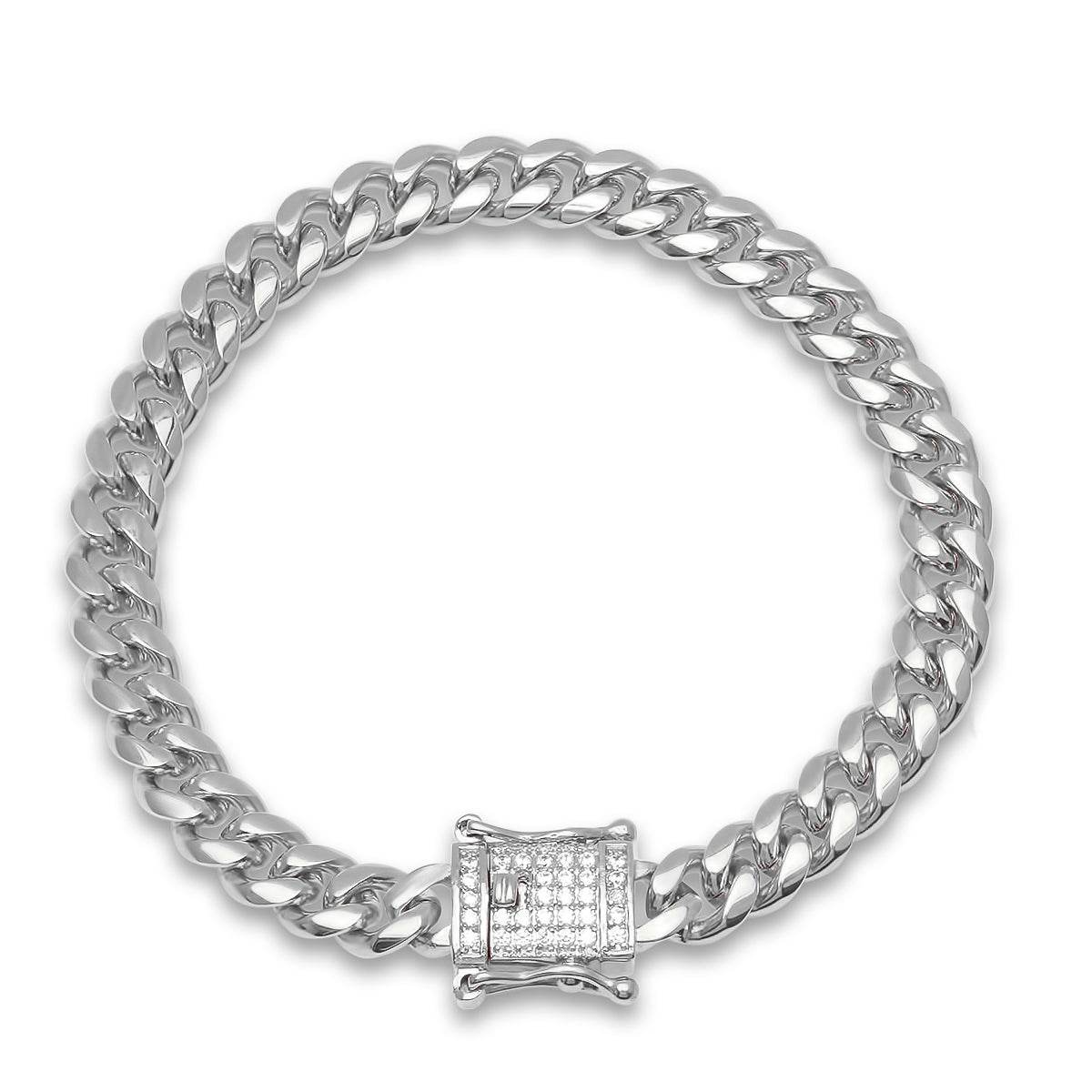 Miami Cuban Link Luxe Iced Out Lock Bracelet - Steel Time