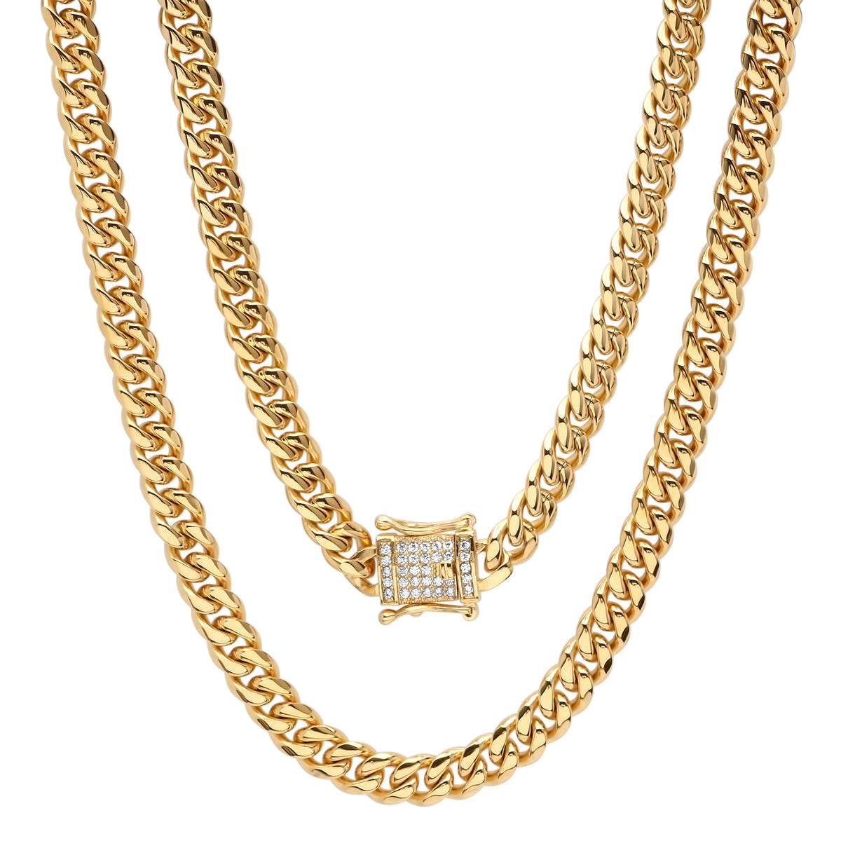XL Miami Cuban Link Deluxe Iced Out Lock Necklace - Steel Time