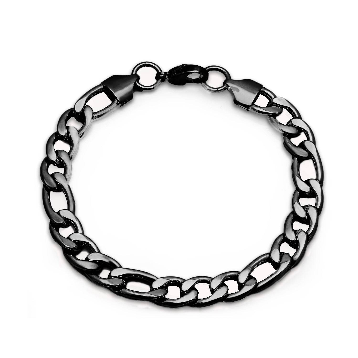 Black Ion Plated Figaro Link Bracelet - Steel Time