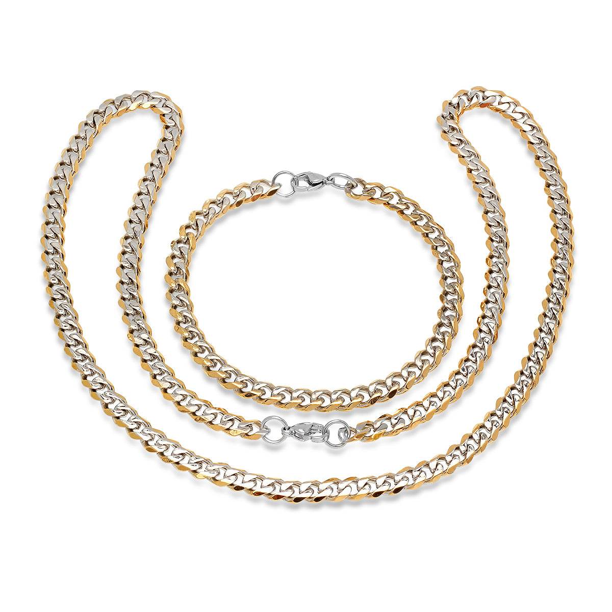 Two Tone Cuban Link Necklace Bracelet Set – Steel Time