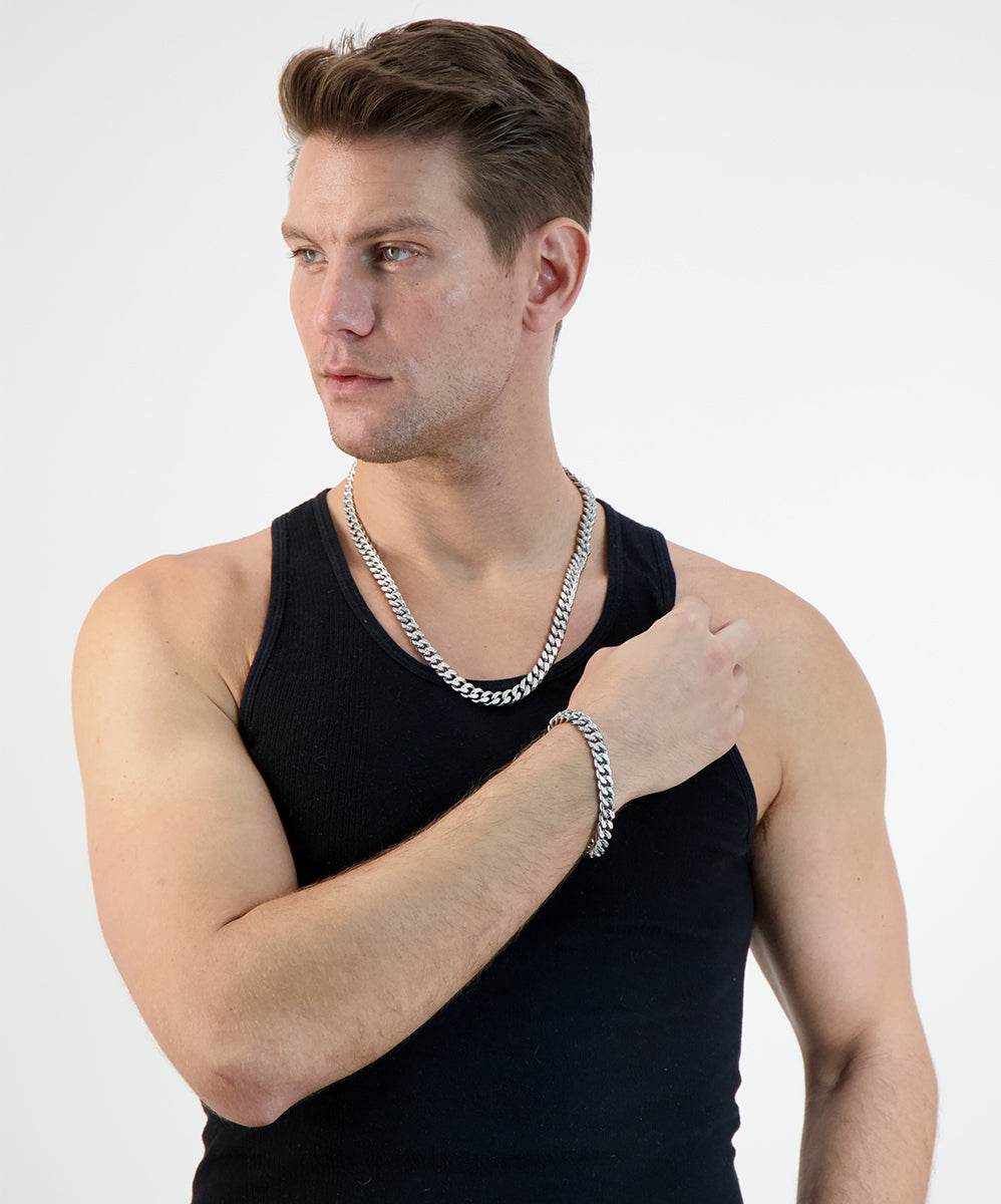 XL Cuban Link Super Deluxe Iced Out Lock Necklace - Steel Time