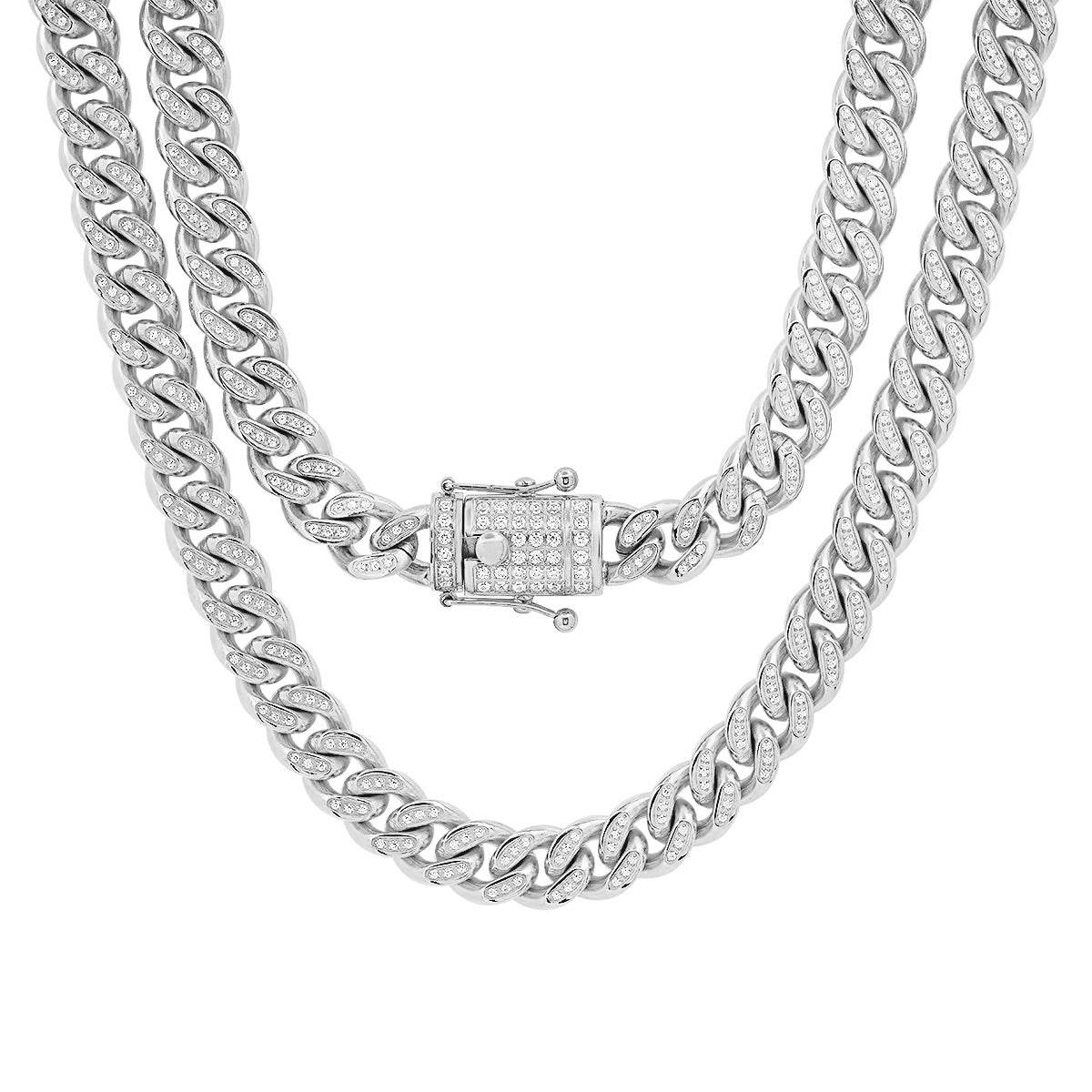 XL Cuban Link Super Deluxe Iced Out Lock Necklace - Steel Time