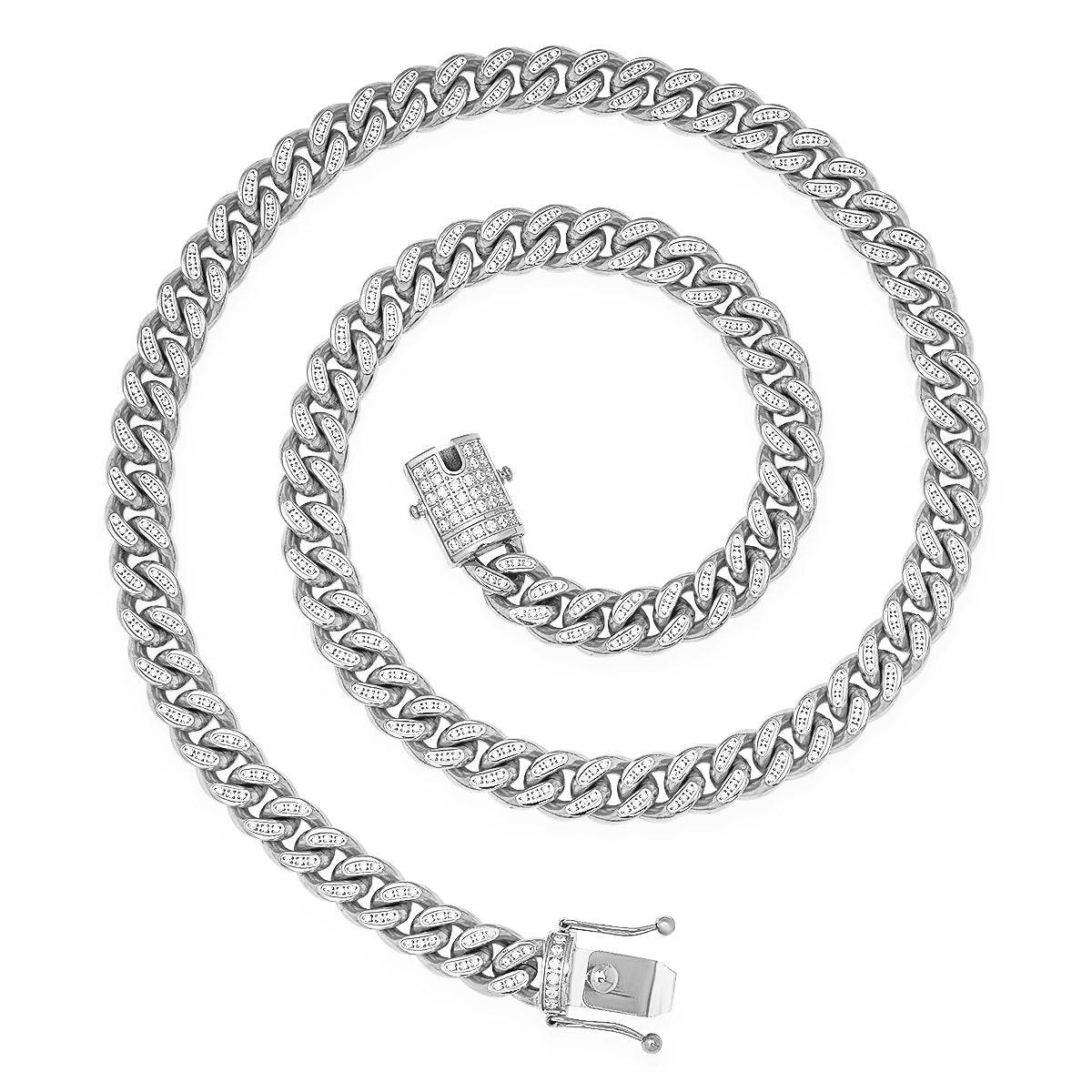 XL Cuban Link Super Deluxe Iced Out Lock Necklace - Steel Time