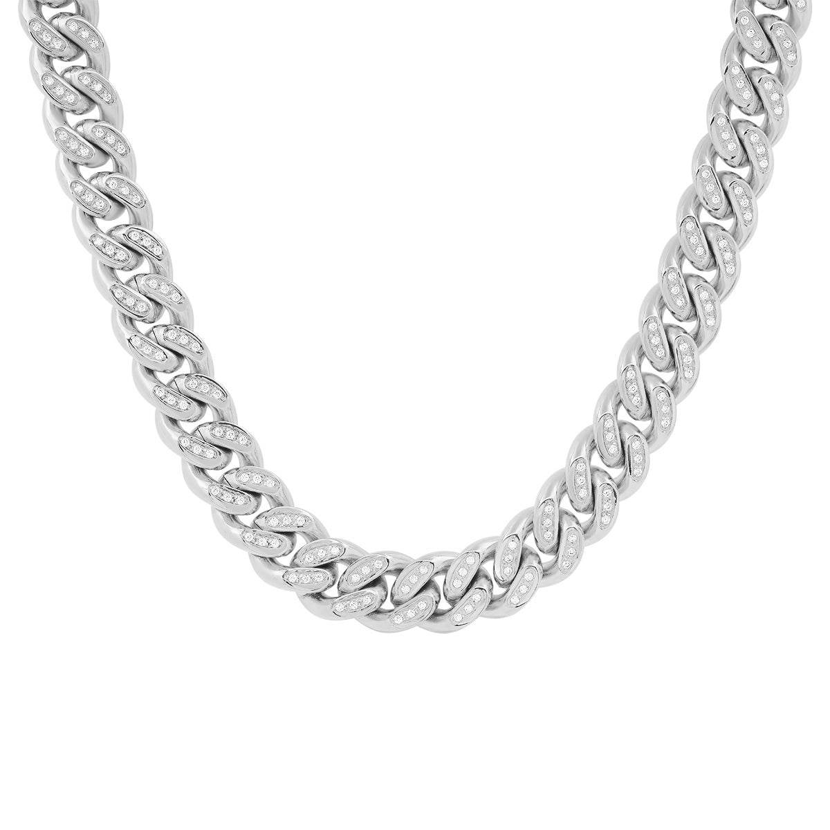 XL Cuban Link Super Deluxe Iced Out Lock Necklace - Steel Time