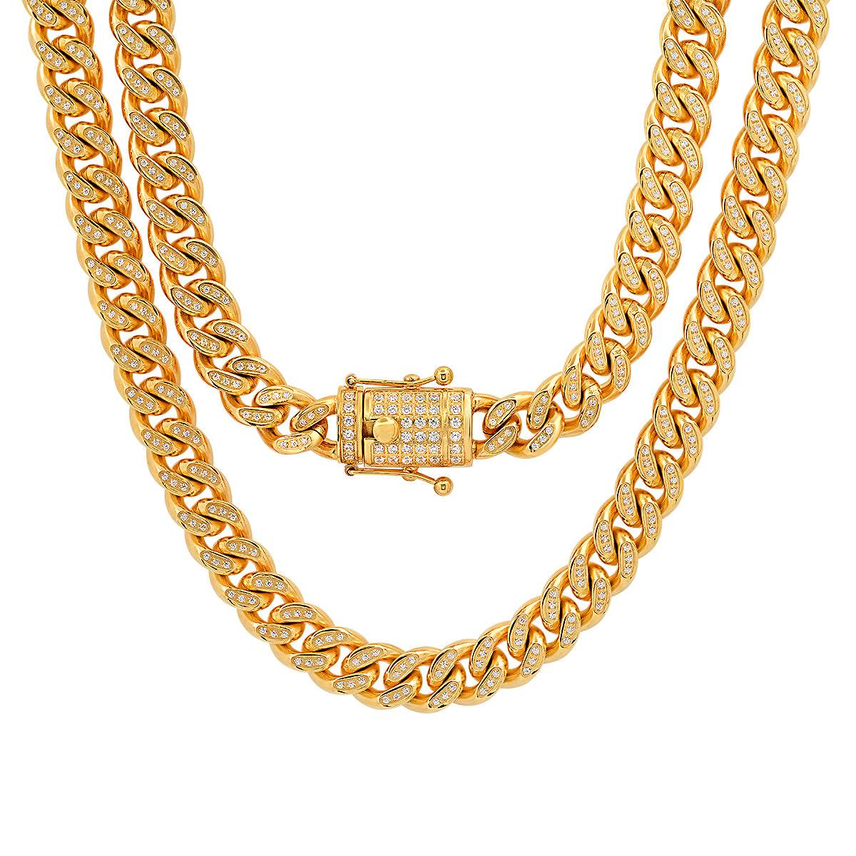 XL Cuban Link Super Deluxe Iced Out Lock Necklace - Steel Time