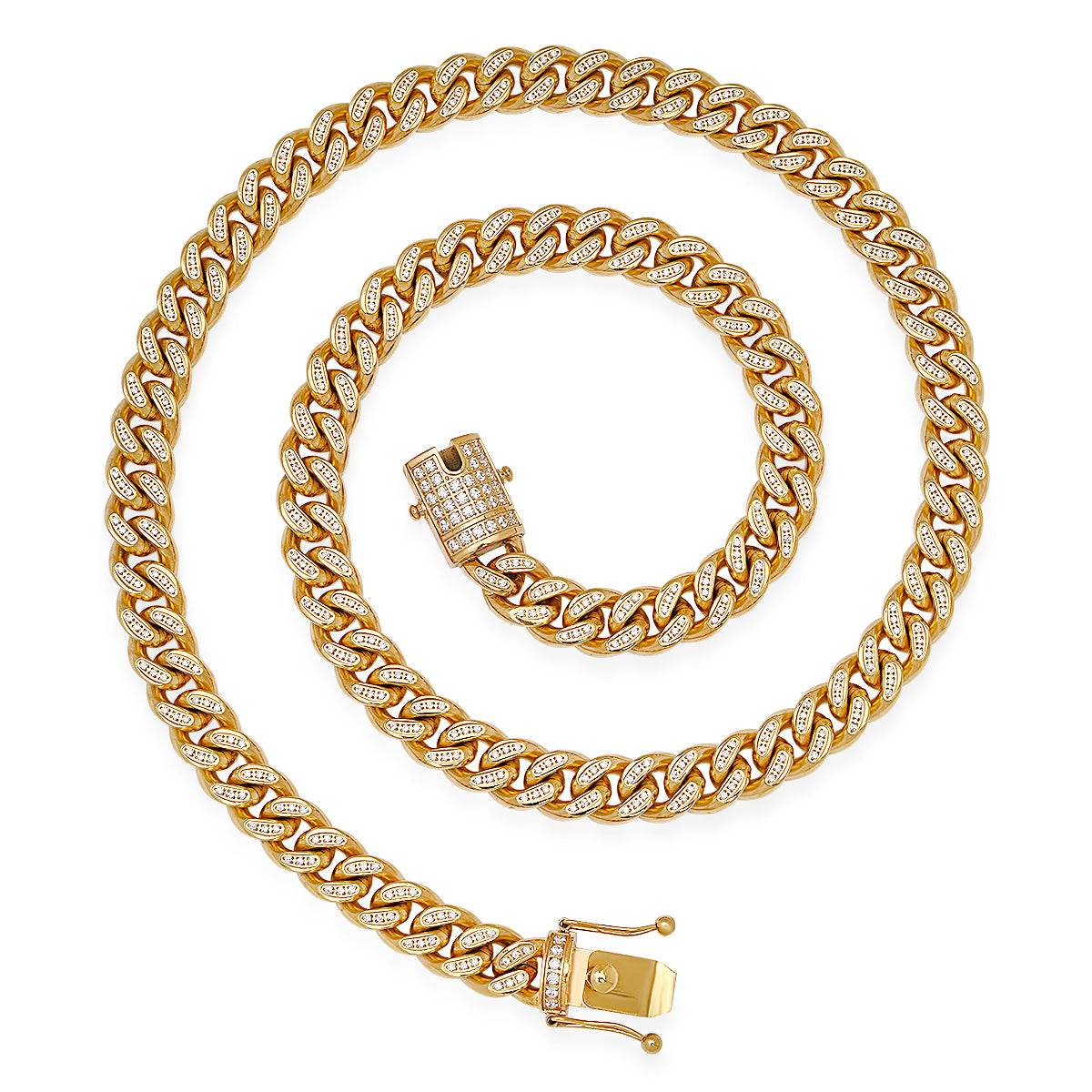 XL Cuban Link Super Deluxe Iced Out Lock Necklace - Steel Time