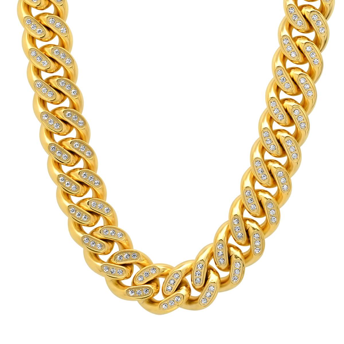 XL Cuban Link Super Deluxe Iced Out Lock Necklace - Steel Time