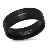 Black Ion Plated Tungsten Striped Ring Band - Steel Time
