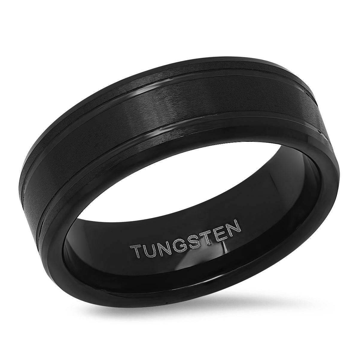 Black Ion Plated Tungsten Ring Band - Steel Time