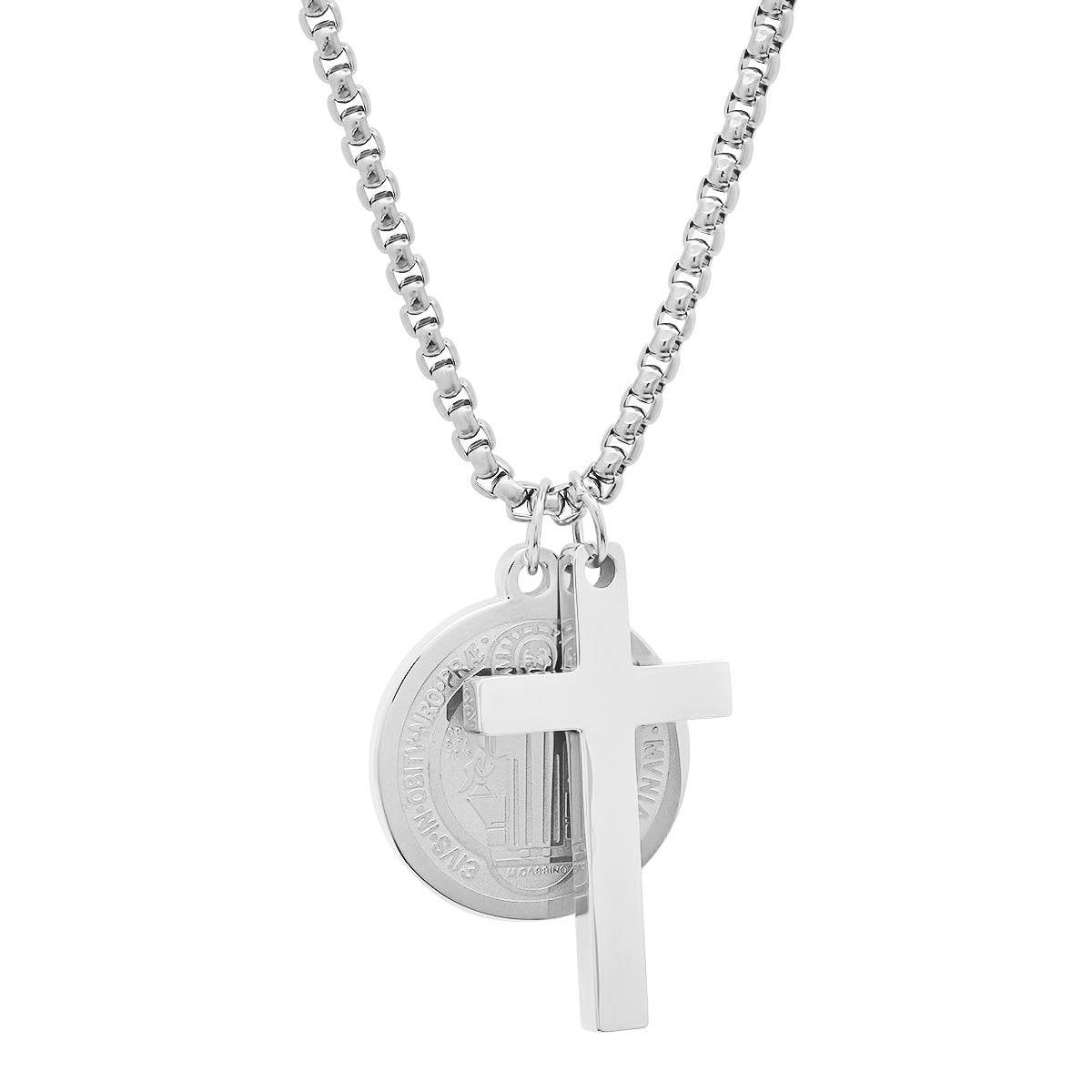 St. Benedict Medallion & Cross Pendant - Steel Time