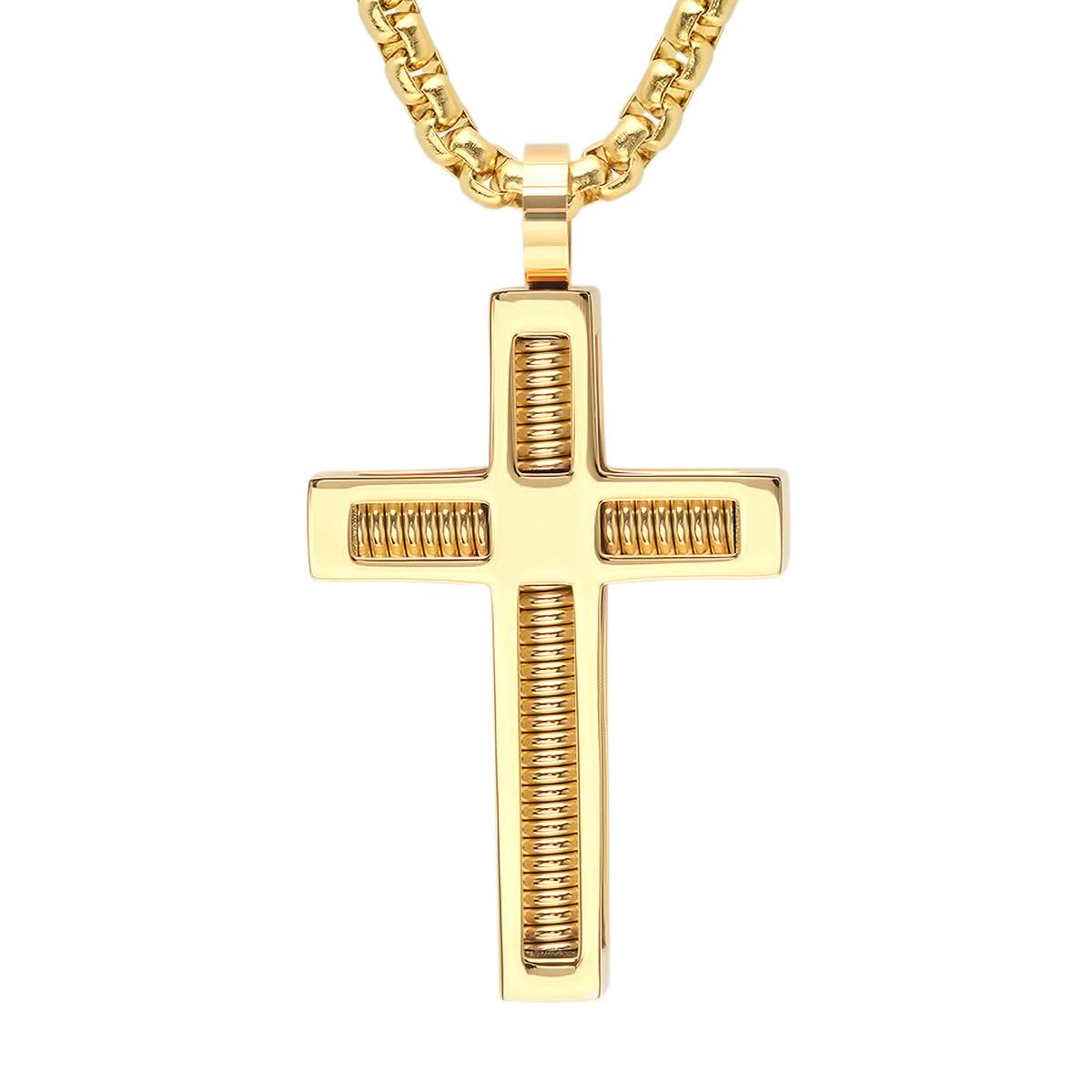 18K Gold Plated Rebar Cross Necklace - Steel Time