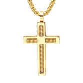 18K Gold Plated Rebar Cross Necklace - Steel Time