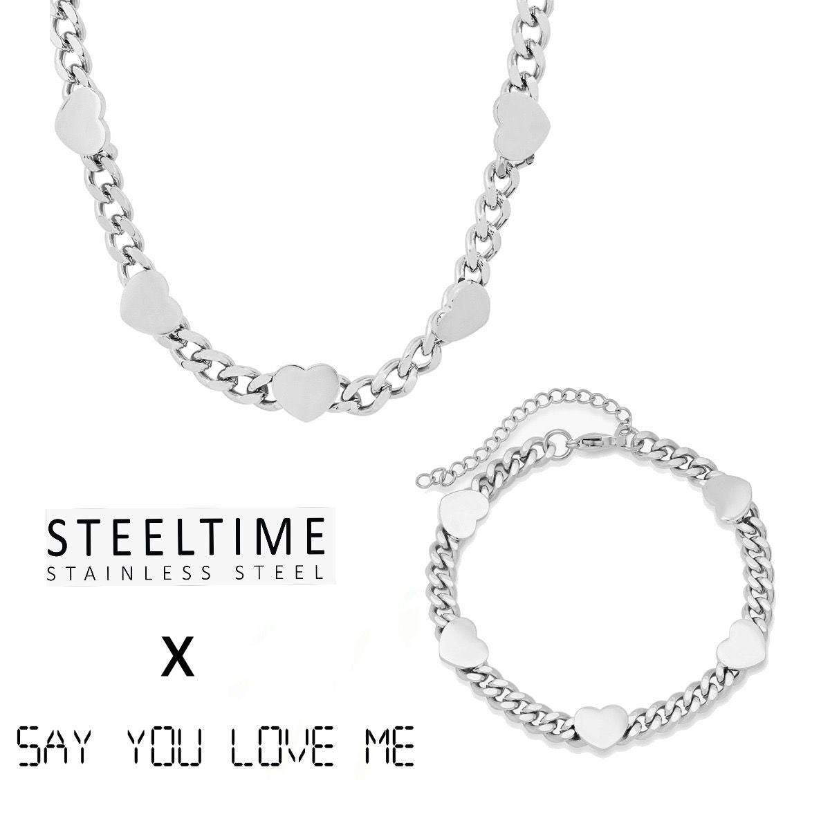 SYLM x SteeltimeNYC Cuban Link Hearts Necklace Bracelet Set