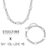 SYLM x SteeltimeNYC Cuban Link Hearts Necklace + Bracelet Set - Steel Time