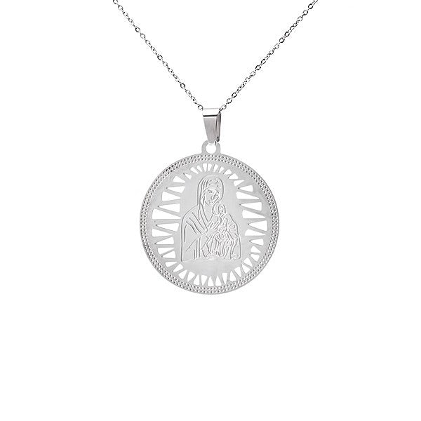 title:SteelTime Women's Stainless Steel Mary And Joseph Pendant With Triangular Cut Out Design;color:Silver